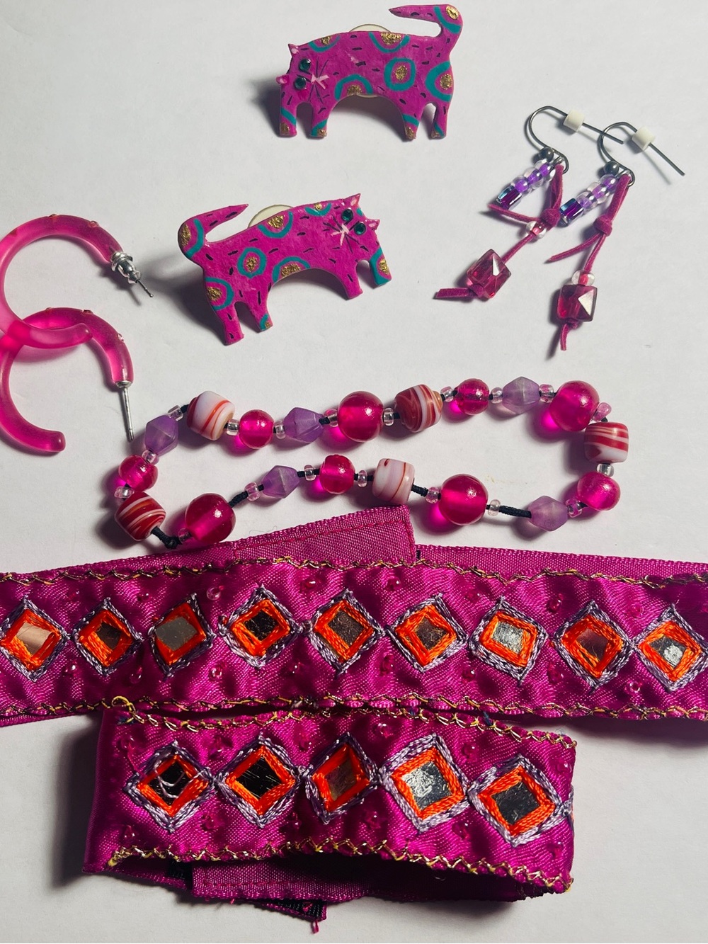 Hot Pink Beaded Necklace & Mixed Pink Jewelry Set